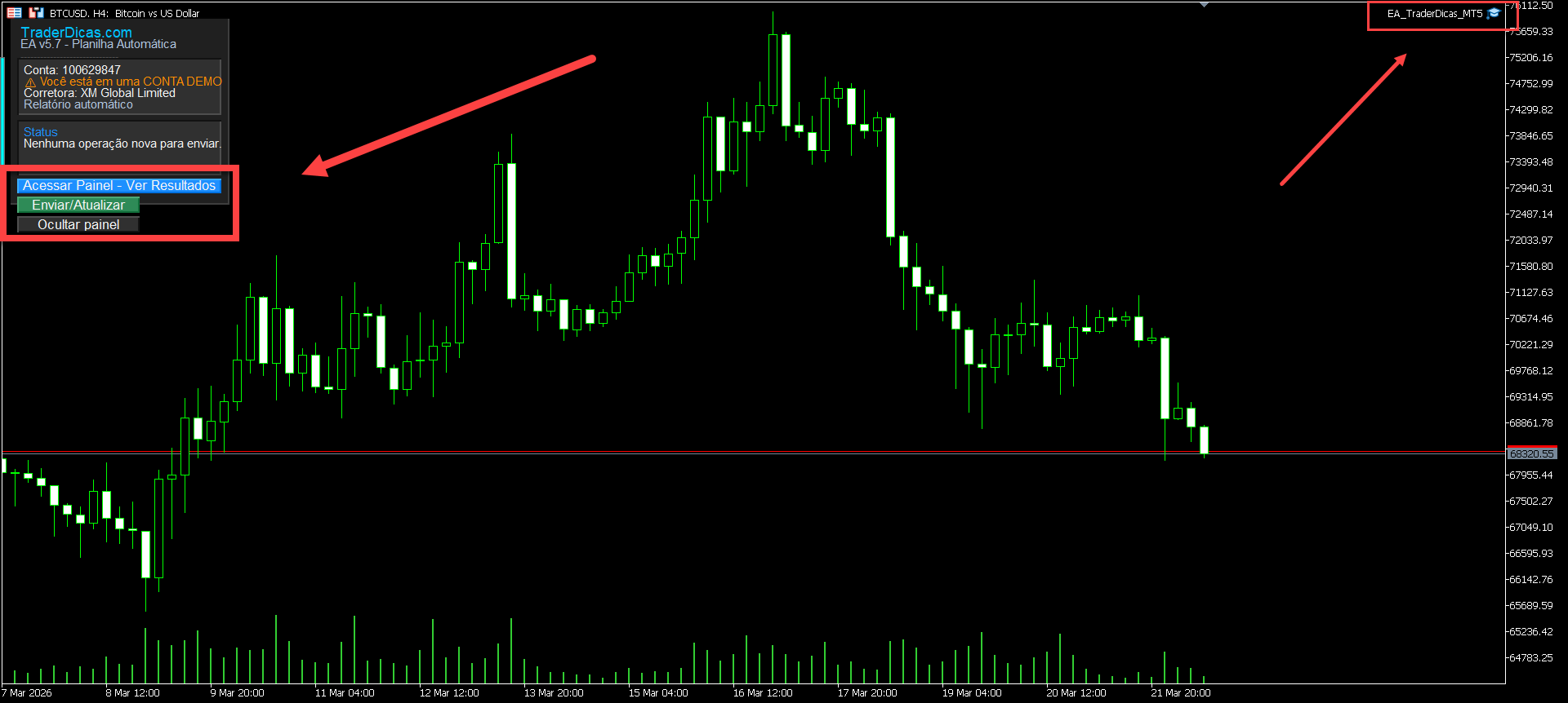 EA TraderDicas MT5 + Planilha Automática