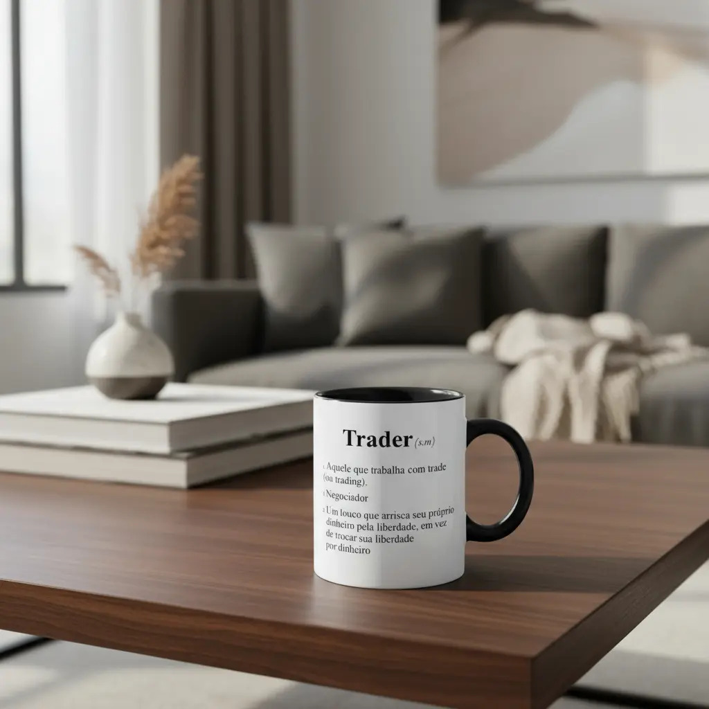 Caneca Trader Emotions Art Cerâmica Preta 325ml Ideal Para Investidores