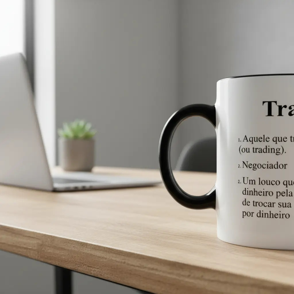 Caneca Trader Emotions Art Cerâmica Preta 325ml Ideal Para Investidores
