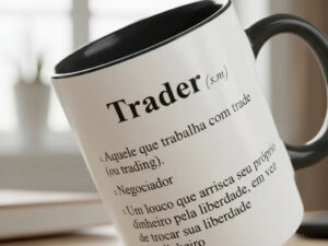 Caneca Trader Emotions Art Cerâmica Preta 325ml Ideal Para Investidores