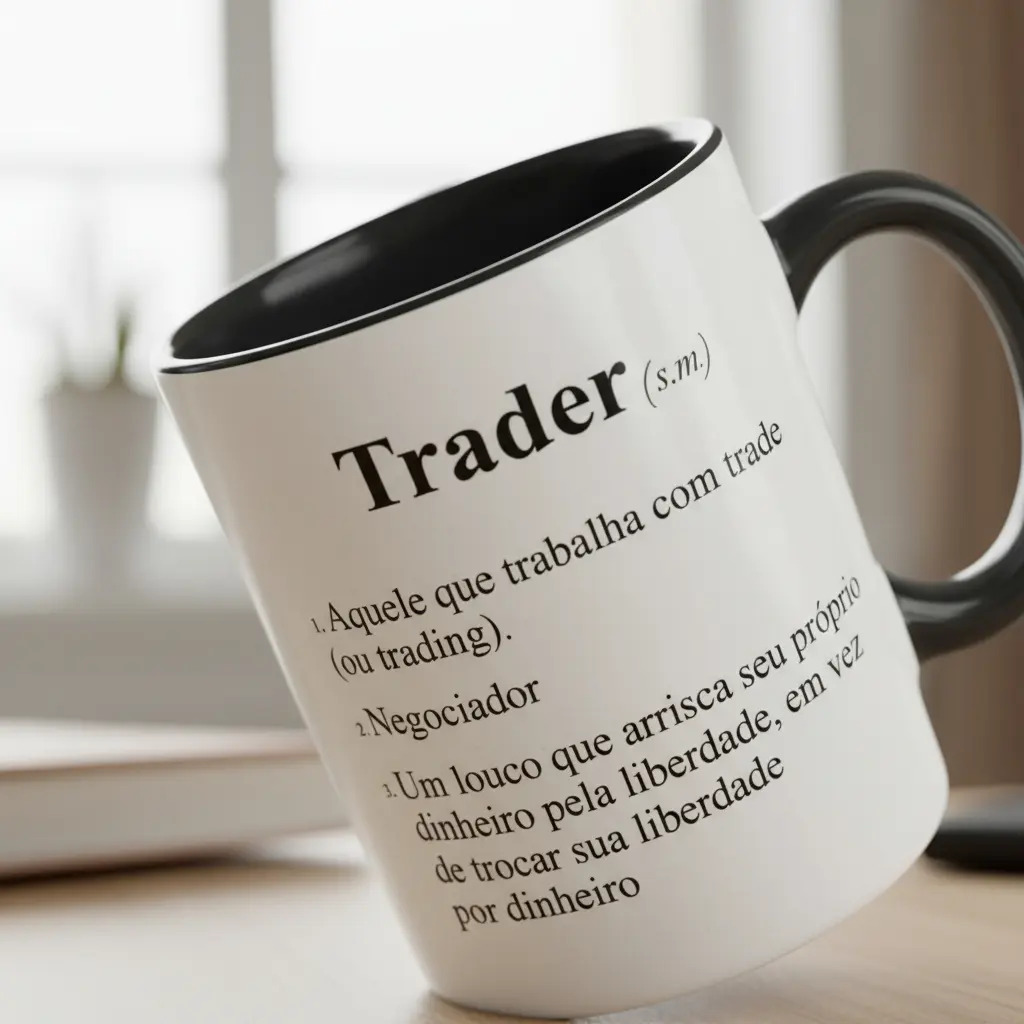 Caneca Trader Emotions Art Cerâmica Preta 325ml Ideal Para Investidores
