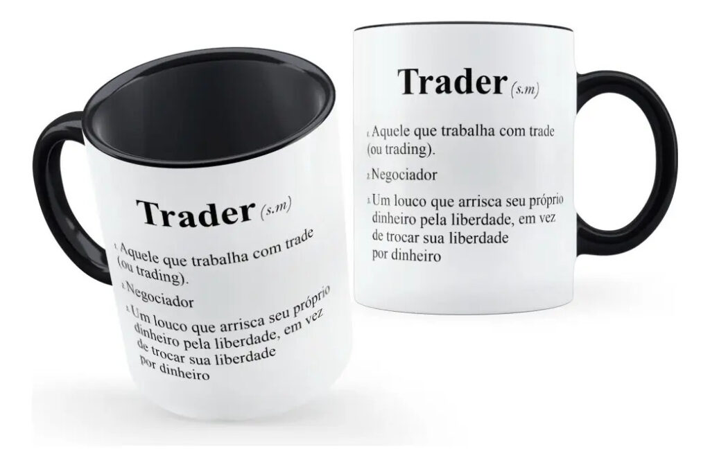 Caneca Trader Emotions Art Cerâmica Preta 325ml Ideal Para Investidores