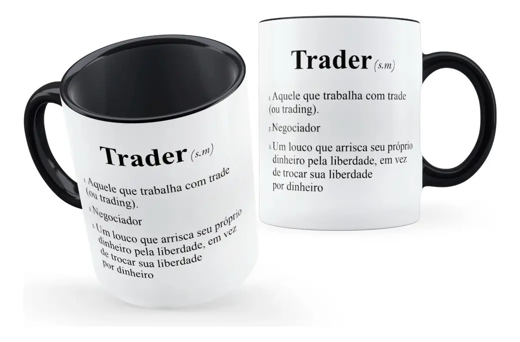 Caneca Trader Emotions Art Cerâmica Preta 325ml Ideal Para Investidores